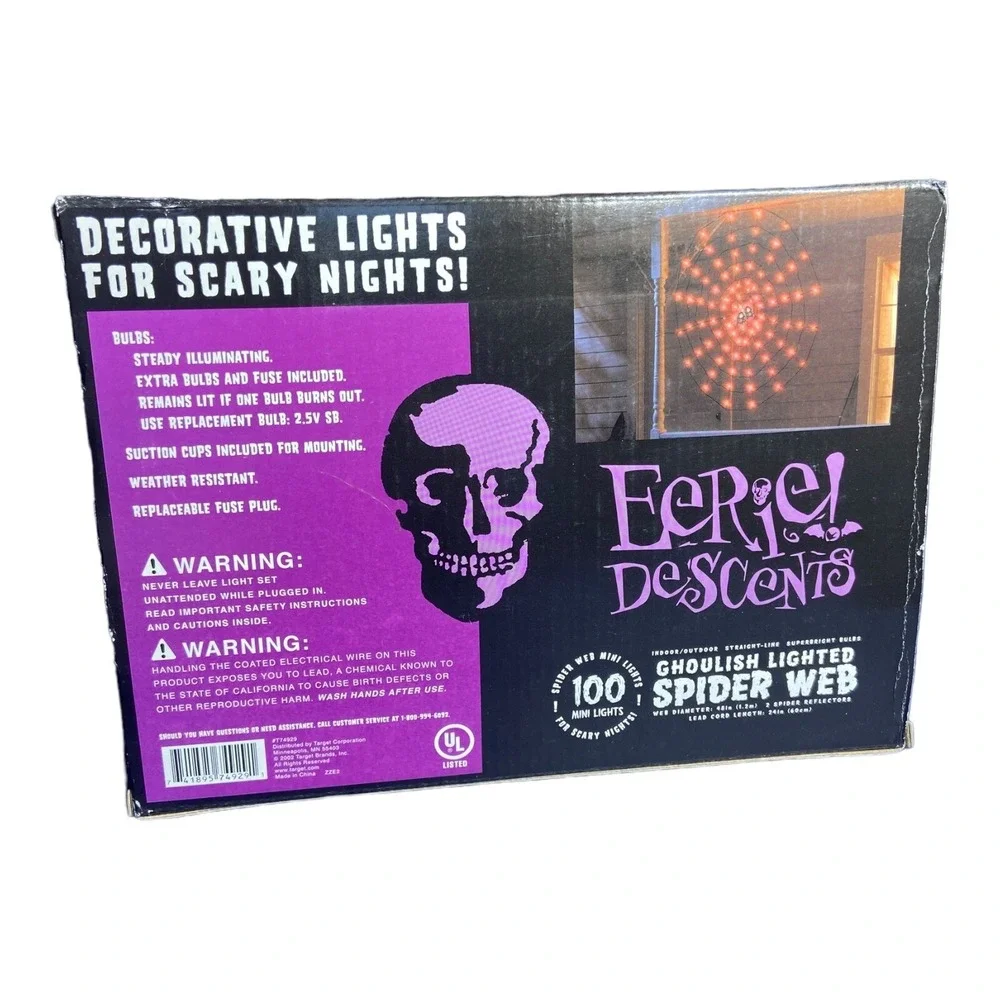 Vintage NOS Eerie Descents Ghoulish Lighted Spider Web 2002